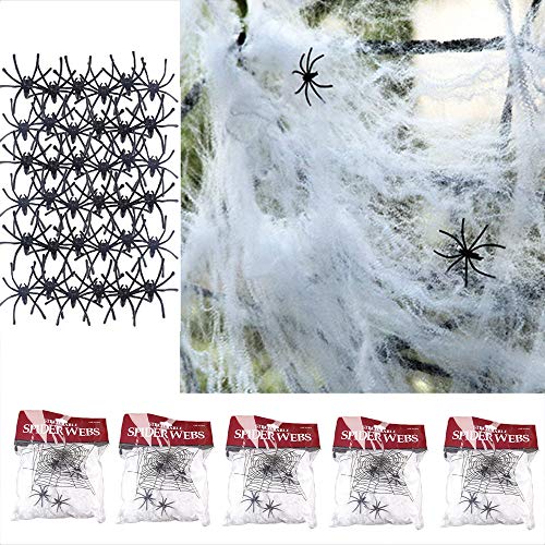 Tian 5 Packungen Realistisch bunt Spinnennetz Spinngewebe mit 50 spinne Für Halloween Dekoration Halloweenparty Deko ( weiß) von Tian
