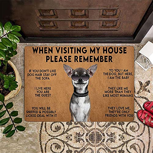 TIANTURNM Fussmatte Aussen Chihuahua, wenn Sie Mein Haus besuchen, erinnern Sie Sich an die Fußmatte Humorvolle Willkommens-Eintrittsmatte für Hundebesitzer deko Wohnzimmer 16"x24" von TIANTURNM
