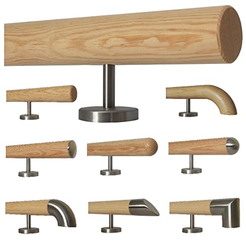TIBU Kiefer Holz Handlauf Geländer 0,3m - 5m, Länge 240 cm, Ende gefast und 4 gerade Halter von TIBU