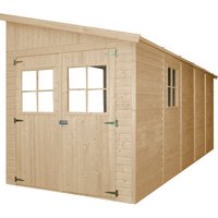 Anbau-Gartenhaus Holz 10 m² ohne Seitenwand- Abstellraum mit Fenstern und imprägniertem boden − H243xL513xB216 cm − Plattenkonstruktion aus Naturholz von TIMBELA