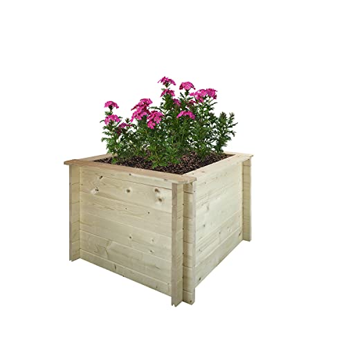 TIMBELA Hochbeet Holz - 78x78xH57 cm - Hochbeete für Garten - Kräuterbeet - Blumenkasten Holz - Pflanzkasten Holz - Hochbeet Balkon Garten Terrasse - Solid 28 mm Pine/Spruce Wood M621 von TIMBELA