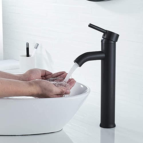 Bad Waschtischarmaturen Hoch Bad Armatur Bad Wasserhahn Einhand-Waschtischbatterie mit 2 * 60 cm Kalt/Warmwasser Anschluss Mischbatterie Waschbecken mit hoher Auslauf Schwarz von TINMAGI