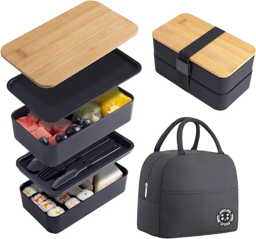 TINMAGI Lunchbox mit Fächern,Lunchbox Erwachsene,Tragetasche und Besteck Bento box Edelstahl Brotdose Kinder mit Fächern Brotdose Erwachsene Kindergarten Lunch box Jausenbox Brotdosen Bananenbox von TINMAGI