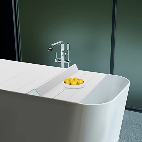 Badewannenabdeckung Faltbare Duschbrett Für Badewannen Abdeckung PVC Badewannenablage, Dämmplatte Badewannen Staubdichtes Brett für Hause, Badezimmer, SPA Erfahrung, Weiß (170X70CM) von TIXBYGO