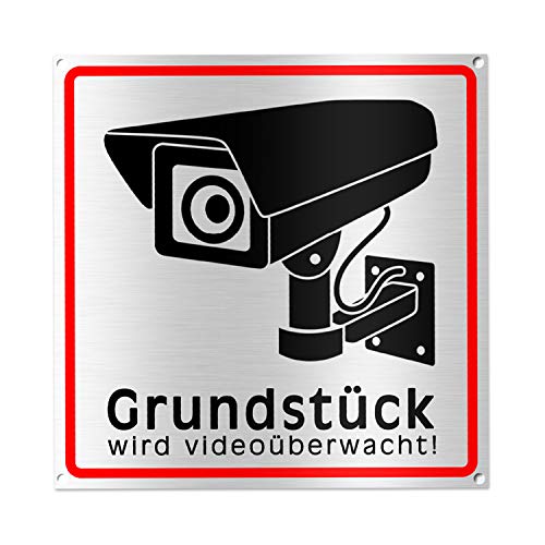 TK THERMALKING Achtung Videoüberwachung Schild - Hinweisschild - Warnschild für Kameraüberwachung - Gebürstetes Aluminium - 15x15 cm - Metall (1 STK.) von TK THERMALKING