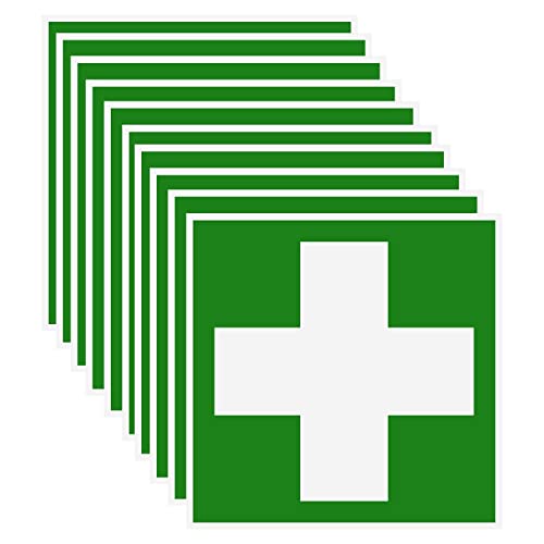 Erste Hilfe Aufkleber – Grünes Kreuz Rettungszeichen – Selbstklebend Hinweisschild für Verbandkasten - 10x10 cm (10) von TK THERMALKING