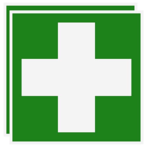 Erste Hilfe Aufkleber – Grünes Kreuz Rettungszeichen – Selbstklebend Hinweisschild für Verbandkasten - 10x10 cm (2) von TK THERMALKING
