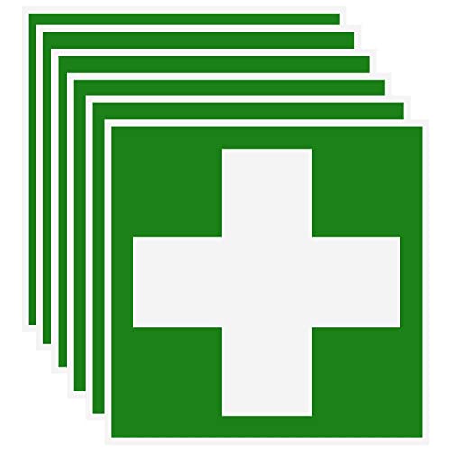Erste Hilfe Aufkleber – Grünes Kreuz Rettungszeichen – Selbstklebend Hinweisschild für Verbandkasten - 10x10 cm (6) von TK THERMALKING