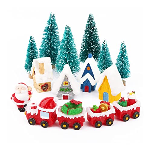 20 Stück Weihnachten Miniatur Mini Weihnachtsbaum Weihnachtszug Haus Weihnachtsmann klein Weihnachtsfiguren Tischdeko DIY Basteln Weihnachtsdeko Tortendeko von TK28MN