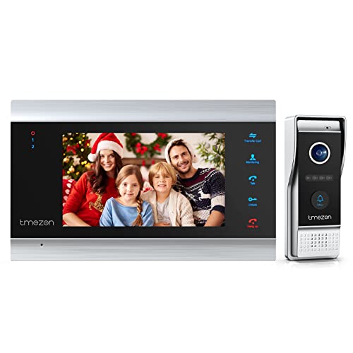 TMEZON Video Türsprechanlage Türklingel Intercom System, 1080P 7 Zoll Monitor mit Verdrahtet Klingel, 4 Draht Technik,Touch-Taste, Nachtsicht, automatisch Snapshot/Aufnahme,1 Familie von TMEZON