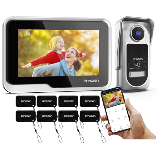 TMEZON WLAN Video Türsprechanlage 2 Draht,1080P Türsprechanlage mit Kamera,7''IP Touchscreen,APP/Swipe Card Unlock,Live-Ansicht und Gespräch via App,Bewegungsmeldun,Sprechanlage mit Kamera von TMEZON