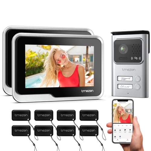 TMEZON WLAN 2-Familien Video Türsprechanlage mit 7''IP Touchscreen, 1080P Türklingel mit Kamera,Gegensprechanlage mit Türöffner,APP/Swipe Card Unlock,Bewegungsmeldung,2-Draht Technik,2 Familien von TMEZON