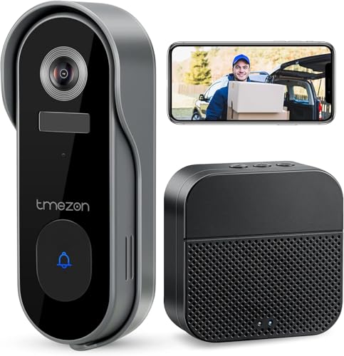 TMEZON WLAN Video Türklingel mit Kamera, Kabellos Video Doorbell Akku mit Gong, PIR Menschenerkennung, 2K-HD-Bild,Zwei-Wege-Audio, SD-Kartensteckplatz, IP65 von TMEZON