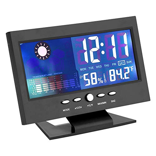 TMISHION Digital Temperature Humidity Meter, Clock Alarm mit großem LCD Feuchte, Temperatur und Zeitanzeige, Hängelöchern und Ständer, Komfortwecker für Tisch, Bad, Dusche, Küche von TMISHION