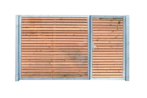 Einfahrtstor Verzinkt Holz Tor quer Asymmetrisch 2-flügelig 300cm x 180cm von TMM