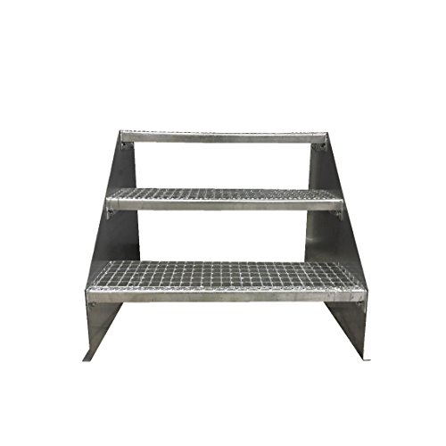 Freistehende Standtreppe Stahltreppe 3 Stufen/Breite 80cm Höhe 63cm Verzinkt/Stabile Industrietreppe für den Außenbereich von TMM