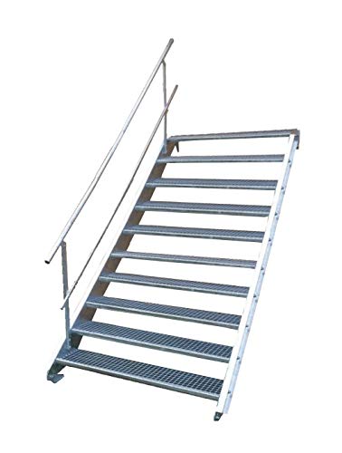 Stahltreppe Industrietreppe Aussentreppe Treppe 10 Stufen-Breite 80cm Variable Geschosshöhe 150-200cm mit einseitigem Geländer von TMM
