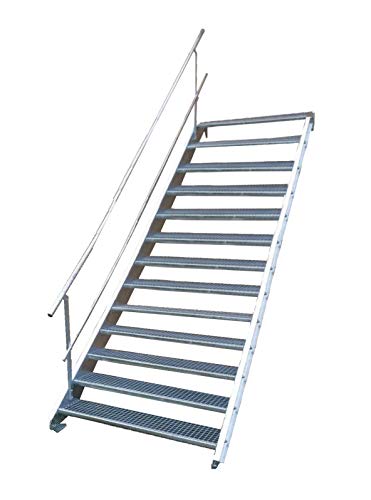 Stahltreppe Industrietreppe Aussentreppe Treppe 13 Stufen-Breite 80cm Variable Geschosshöhe 195-260cm mit einseitigem Geländer von TMM