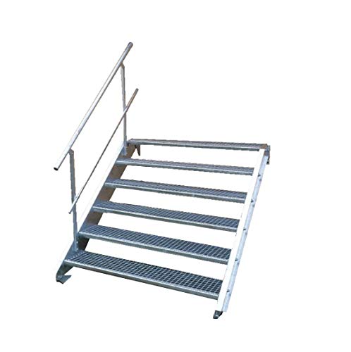 Stahltreppe Industrietreppe Aussentreppe Treppe 6 Stufen-Breite 110cm Variable Geschosshöhe 90-120cm mit einseitigem Geländer von TMM