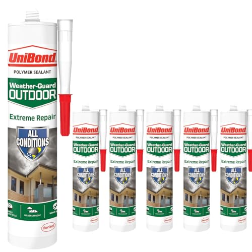 UniBond Extreme Repair Outdoor-Dichtstoff – Weiß, Kartusche 389g - Weather Guard - Wetterfester Dichtmittel, Greifer und Füller für Rahmen, Dach, PVC, Außenverkleidung, Doppelverglasung und mehr (6) von TMPpro