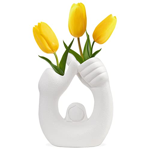 Keramik-Vase-Weiß-Moderne-Vasen-Deko-Blumenvase Matt Boho Körpervase für Hochzeit Einweihungsparty Feiern Schreibtisch Schlafzimmer Wohnzimmer Geschenk von TOBENGDA