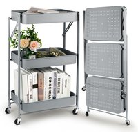 Klappbarer Rollwagen mit 3 Ebenen, Servierwagen, Küchenwagen aus Metall und Kunststoff, Keine Montage, 46 x 29 x 78 cm, für Bad, Küche (Gray) von TODECO