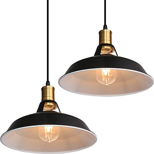 TOKIUS Retro Pendelleuchte, Ø27cm Hängelampe Vintage Industrial Style Metall Deckenleuchte E27 Fassung Hängeleuchte für Esszimmer Küche Restaurant (Schwarz + Weiß, 2 Stücke) von TOKIUS