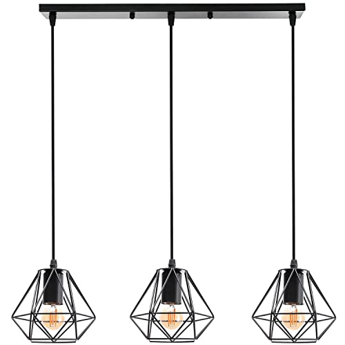 TOKIUS Deckenlampe, 16CM Vintage Deckenleuchte im Industrial Design Retro E27 Lampe aus Eisen Käfig Pendelleuchte Schwarz (Schwarz 3-flammig Pendellampe B) von TOKIUS