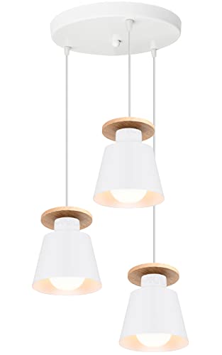 TOKIUS Pendelleuchte Vintage 3-flammig Hängelampe Holz Metall Lampenschirm Industrial Hängelleuchte Deckenlampe für Wohnzimmer Esszimmer (Weiß, Typ A) von TOKIUS