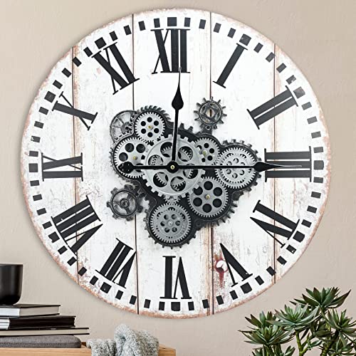 TOKTEKK 61 cm große dekorative Wanduhr mit echten beweglichen Zahnrädern, batteriebetriebene Retro-Ziffernuhr, leicht zu lesen für Wohnzimmer/Bauernhaus/Schuldekoration (römische Ziffern) von TOKTEKK