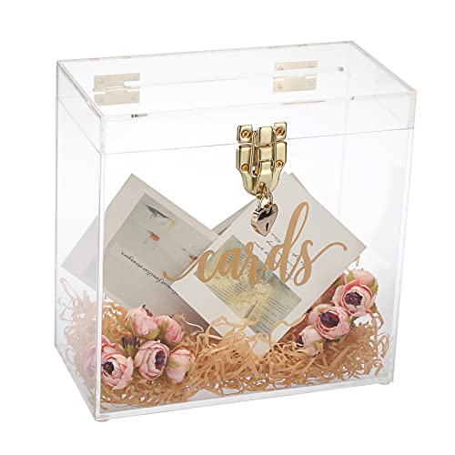 TOLIDA Acryl Quadratische Hochzeit Kartenbox mit Schloss und Schlüssel 6-seitige Transparente Hochzeitskartenbox Geld Briefbox Geschenkkarten Box für Hochzeit Jubiläum Geburtstag Party Spendendose von TOLIDA