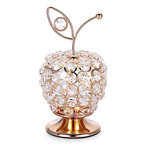 TOLIDA Glitzerndes Apfelornament mit Kerzenhalter-Sockel – Tischglas-Obstdekoration mit Teelichthalter für Home Office, Gold von TOLIDA