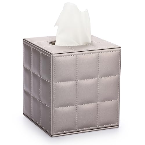 TOLIDA PU Tissue Halter Box, Quadratische Taschentuchbox aus Leder, Kosmetiktücherbox Karierte Schubladenbox für Wohn, Bade (Perlglanzbraun) von TOLIDA