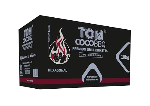 TOM COCO BBQ 10KG Hexagon Premium Grillbriketts aus Kokosnussschalen von TOM Coco