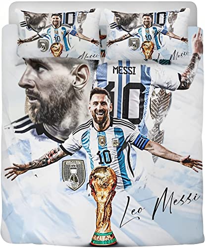 Football Star Bedding Set - Messi Bed Linen, Teenager Bed Linen, 3-Piece Duvet Cover Set with 2 Pillowcases - Perfect Sports Bedding, Duvet Cover Set for Kids and Adults (1,155x220/80x80x2) von TOMOMARU