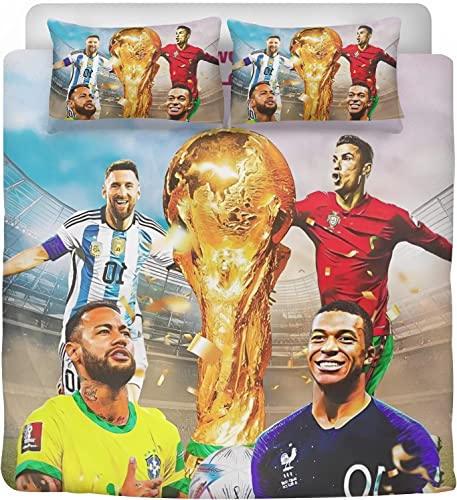 Fußball-Merchandise Bettwäsche, Teenager Bettwäsche 3teilig Football Star Duvet Cover 3 Stück, Fußball Bettwäsche Set ​1 Bettbezüge Mit Und 2 Kissenbezug (A1,135x200/50x75x2) von TOMOMARU