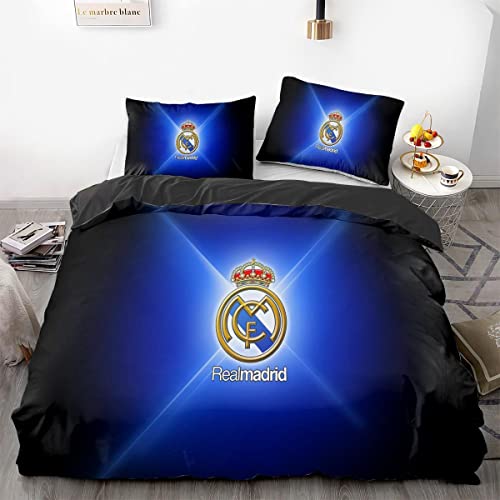 Fußball Team-Logo Bettwäsche-Set, Teenager-Bettwäsche, 3-teiliges Bettbezug Set mit 2 Kissenbezügen perfekte Sportbettwäsche, Bettbezug-Set für Kinder und Erwachsene (A4,135x200/80x80x2) von TOMOMARU