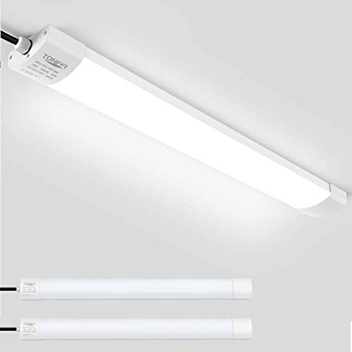 TONFFI 2er LED Feuchtraumleuchte Deckenleuchte 60cm 18W für Garage Keller Bad Werkstatt Feuchtraum Warenhaus, LED Wannenleuchte Feuchtraumlampe Röhre, Wasserdicht IP65 Neutralweiß 4000K-4500K von TONFFI