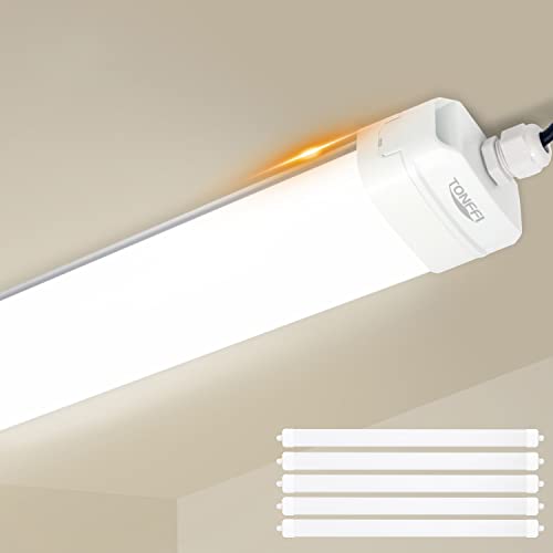 TONFFI 5er LED Feuchtraumleuchte 115CM, 36W 3600LM LED Wannenleuchte | Verknüpfbar Deckenleuchte Keller Röhre | IP65 Wasserfest | 4.000K neutralweiß Feuchtraumlampe für Garage Werkstatt Büro Hobbyraum von TONFFI