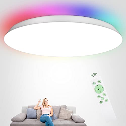 TONFFI RGB Deckenleuchte Dimmbar 24W, Deckenlampe LED Farbwechsel mit Fernbedienung, IP54 Wasserfest für Kinderzimmer Schlafzimmer Wohnzimmer Badezimmer, Rund, Ø30cm von TONFFI