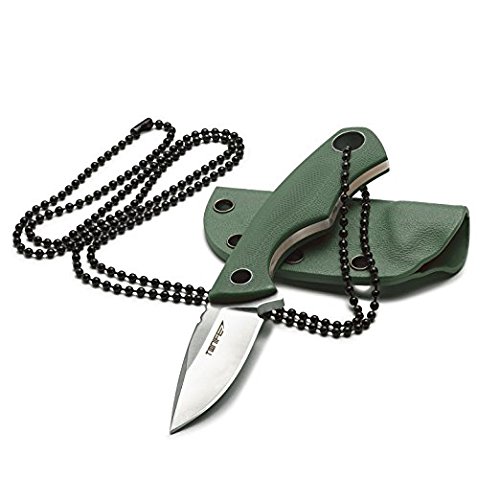 TONIFE Feste Halsmesser nackenmesser neck knife Tanto Klinge 43mm total 119mm mit Kydexscheide und Kugelkette(Armee-Grün), HKT2018 von TONIFE