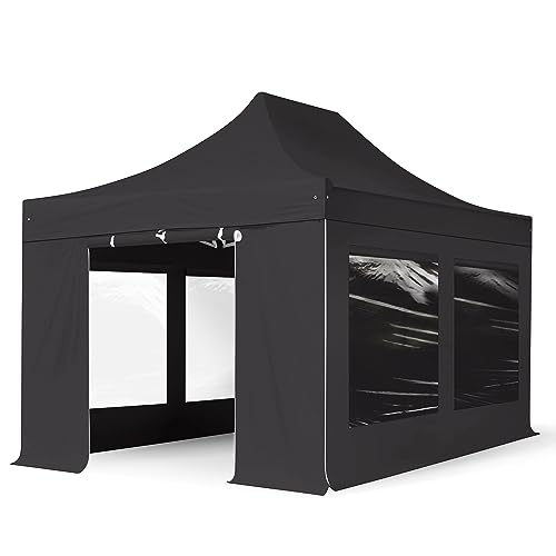 Faltzelt Professional 3x4,5 m - mit 4 Seitenteilen (Panoramafenster) Faltpavillon ALU Pavillon Partyzelt schwarz von TOOLPORT