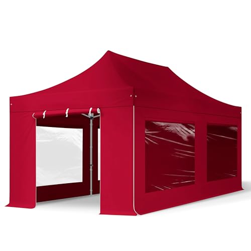 TOOLPORT Faltzelt Professional 3x6 m - mit 4 Seitenteilen (Panoramafenster) Faltpavillon ALU Pavillon Partyzelt rot von TOOLPORT