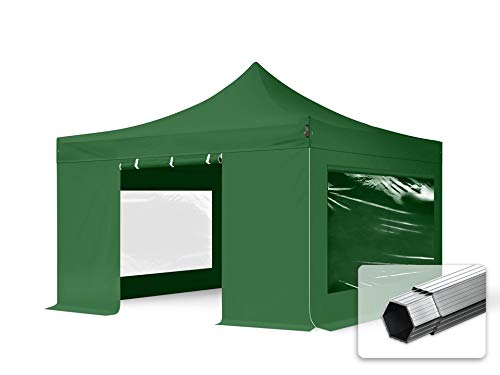 TOOLPORT Faltzelt Professional 4x4 m - mit 4 Seitenteilen (Panoramafenster) Faltpavillon ALU Pavillon Partyzelt grün von TOOLPORT