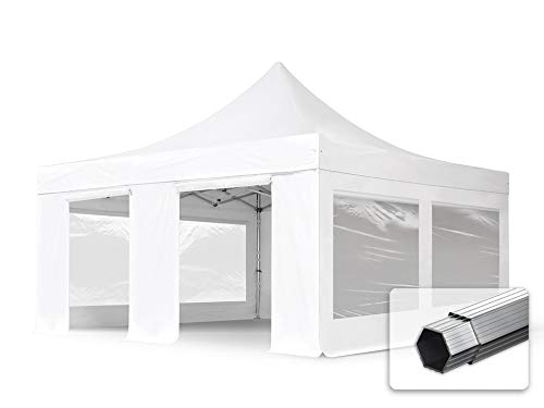 ALU Pavillon Faltpavillon 5x5m mit Panoramafenstern robust und wasserdicht Professional 50mm Partyzelt weiß feuersicher von TOOLPORT