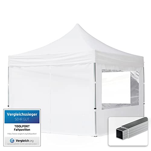 TOOLPORT Faltpavillon Faltzelt Pavillon 3x3m - 4 Seitenteile Aluminium 32mm Partyzelt 700N weiß von TOOLPORT