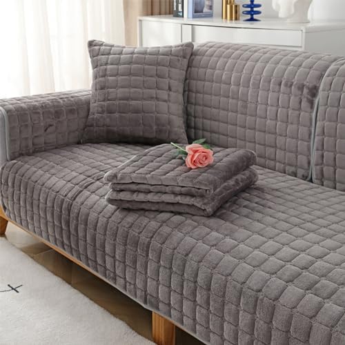 TOPCHANCES Samt Sofabezug 1 2 3 4 Sitzer,Sofabezüge Ecksofa L Form,Sofaschoner rutschfest Überwurf Flanell Sofa Überzug Pets Sesselschoner Für Wohnzimmersofa (Dunkelgrau,90x90cm 1Stück) von TOPCHANCES