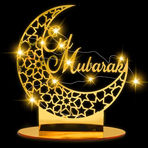TOPJOWGA Acryl Eid Mubarak Tischdekoration, Ramadan Mond Nachtlicht, Ramadan Eid Mubarak Dekoration, Mond Sterne DIY Lampe Licht, Eid Mubarak Ornament Acryl für Eid Mubarak Muslimische Festival von TOPJOWGA