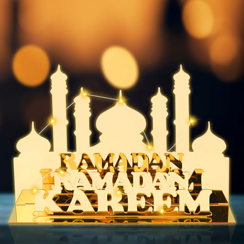 TOPJOWGA Acryl Eid Mubarak Tischdekoration, Ramadan Mond Nachtlicht, Ramadan Mubarak Dekoration, Ramadan Lampe Licht, Muslimische Festival Tischdekoration Ramadan Dekoration von TOPJOWGA