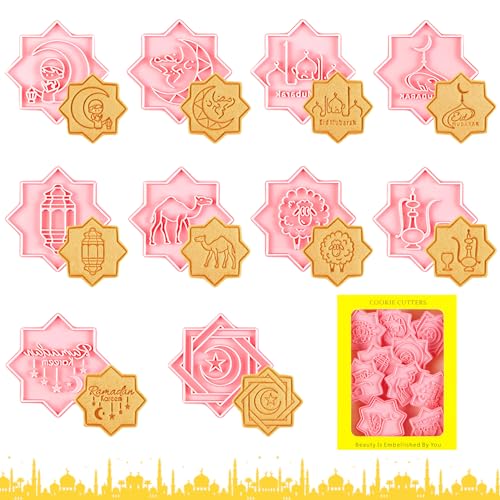 TOPJOWGA Eid Mubarak Ausstechformen Set, 10 Stück Eid Muslimischen Ausstechformen, Ramadan Islamischen Muslimischen Verschiedene Motive 3D Eid Element Keksstempel für Gebäck Fondant Cookie von TOPJOWGA